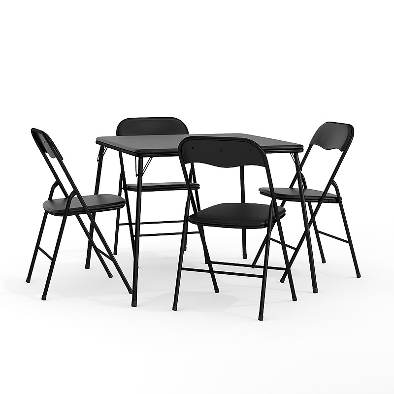 Flash Furniture Madison 33.5" x 33.5" Vinyl Square Folding Table and Chairs Set, Black (JB1) image 1