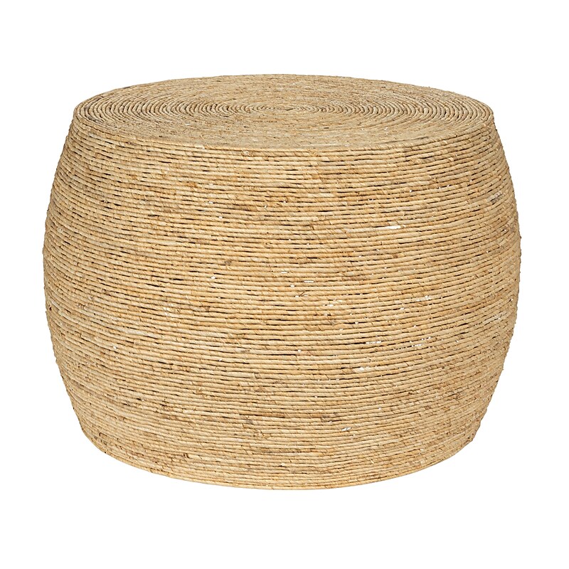 Storied Home Round Handwoven Corn Rope Barrel Coffee Table, Natural (EC1670) image 1