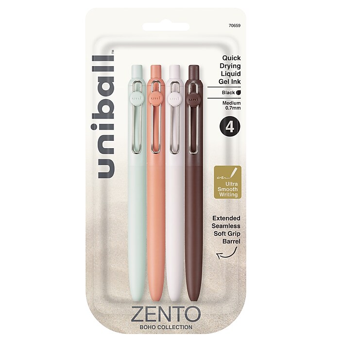 Uni-Ball Zento Retractable Gel Pen, Medium Point, 0.7mm, Black Ink