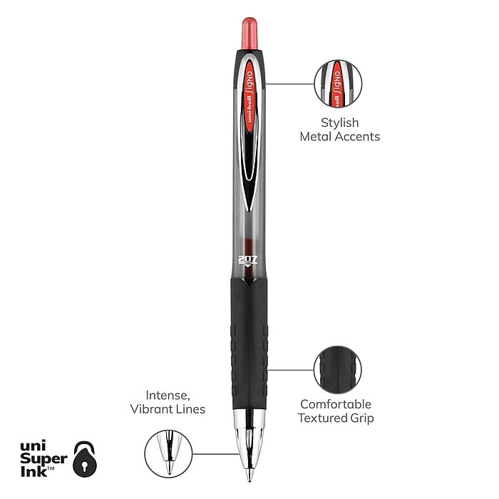 Uni-ball Signo 207 Retractable Gel Pen, Black Ink, 0.7 Mm, 2/Pack