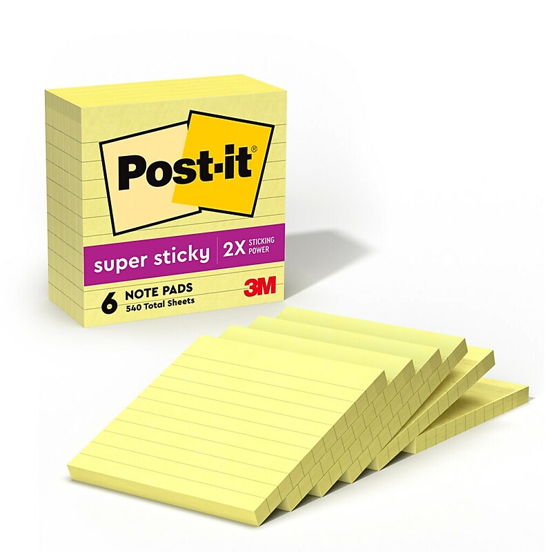 Post-it Super Sticky Notes, 4" x 4", Canary Collection, Lined, 90 Sheet/Pad, 6 Pads/Pack (675-6SSCY) image 1