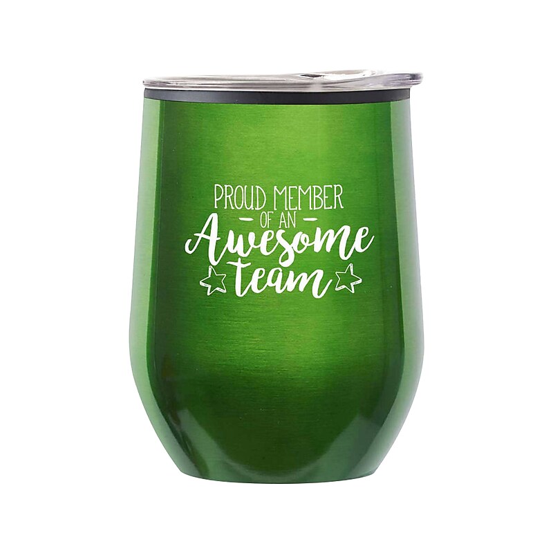Baudville Cheers! Proud Member Wine Tumbler, Green Metallic (79953) image 1
