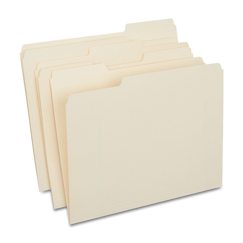 Staples 30% Recycled File Folders, 1/3-Cut Tab, Letter-Size, Manila, 24/Pack (235390/TR56674) image 1