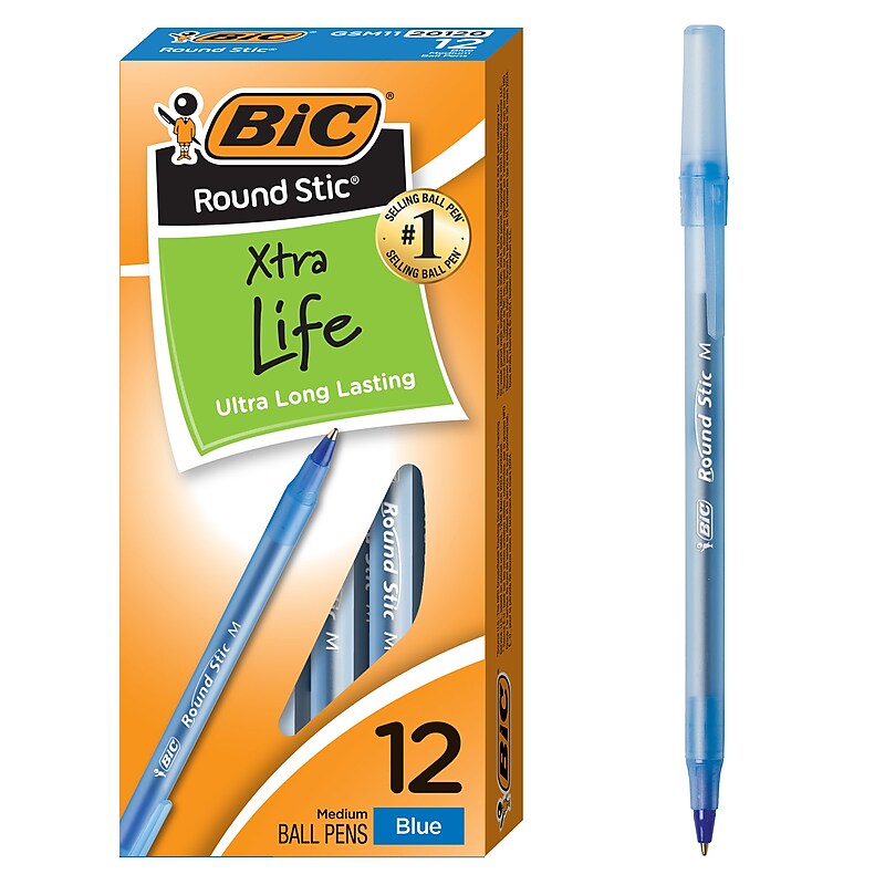 BIC Round Stic Xtra-Life Ballpoint Pen, Medium Point, 1.0mm, Blue Ink, Dozen (20120/GSM11BL) image 1