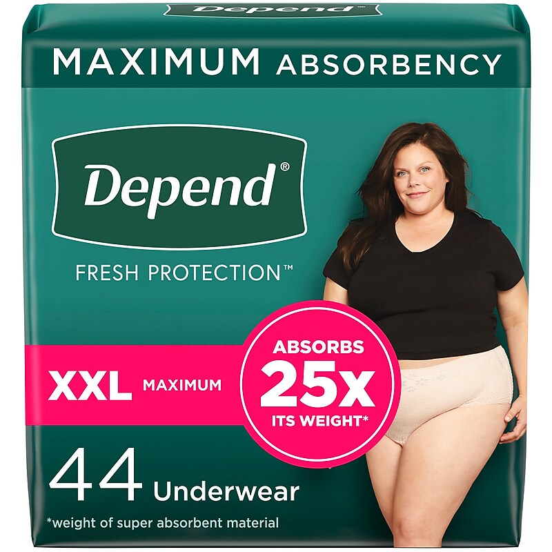 Depend Fresh Protection Adult Incontinence Underwear for Women, Disposable, XXL, Blush, 44 Count (53304) image 1