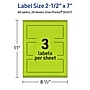 Avery Printable Rectangle Multipurpose Labels, 2.5" x 7", Bright Green, 60/Pack (94247)~#|#~5BB0B21C-187D-4B63-A0F8C33132D340C2_sc7