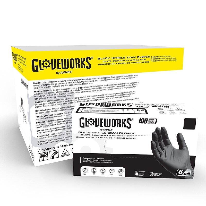Gloveworks GWBEN Nitrile Exam Gloves, Large, Black, 100/Box, 10 Boxes/Carton (GWBEN46100XX) image 1