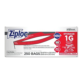 Ziploc Double Zipper Freezer Storage Bags, Gallon, 250 Bags/Carton