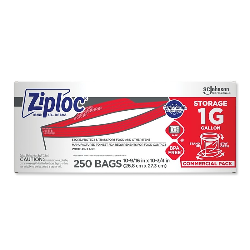 Ziploc Double Zipper Storage Bags, Gallon, 250 Bags/Carton (682257) image 1