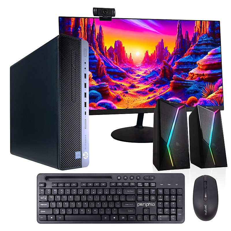 HP EliteDesk Refurbished Desktop Computer, Intel i5-8500, 32GB RAM, 1TB SSD, Windows 11 Pro, 24" Monitor, Webcam Included image 1