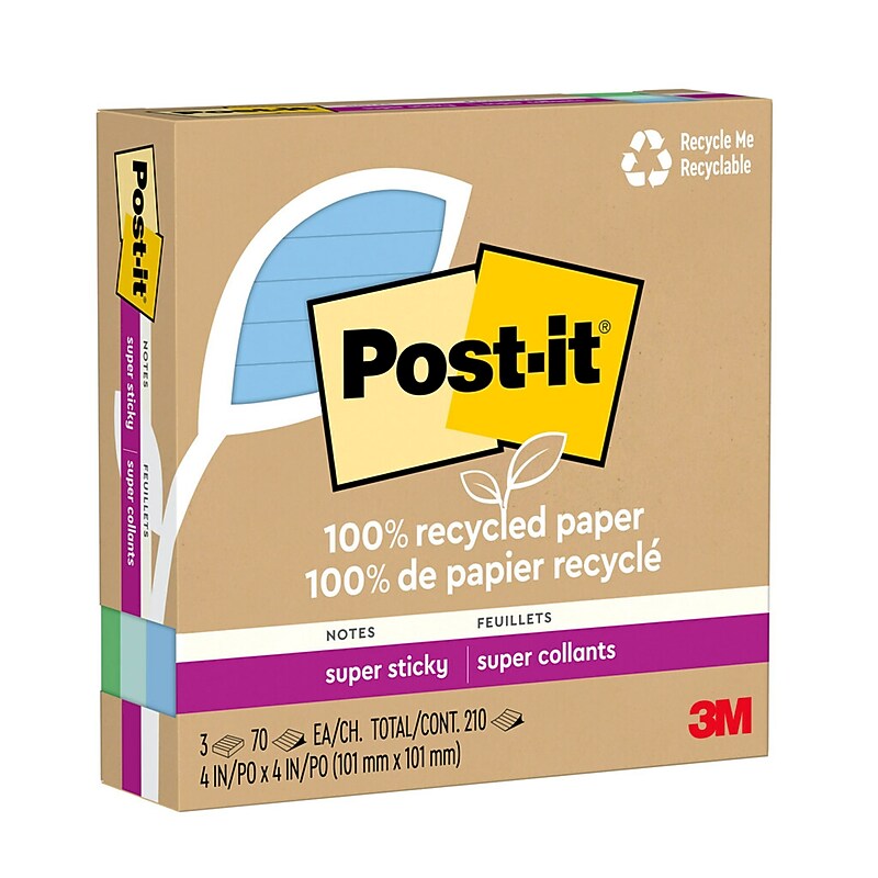 Post-it Recycled Super Sticky Notes - Oasis Collection, 4