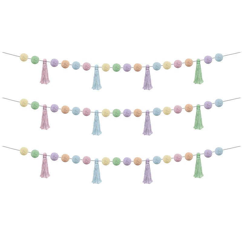 Teacher Created Resources Pom-Poms and Tassels Garland, 5" x 5', Pastel Pop, 3 Packs/Bundle (TCR9207-3) image 1
