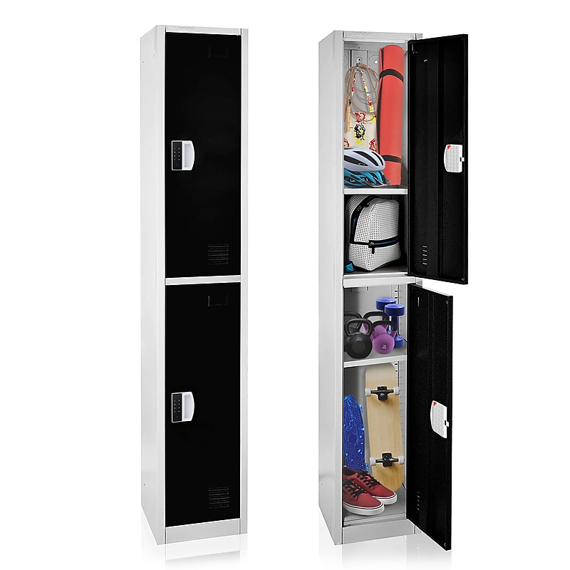 AdirOffice 72"H 2-Tier Black Storage Locker (ADI629-202-BLK-DL) image 1