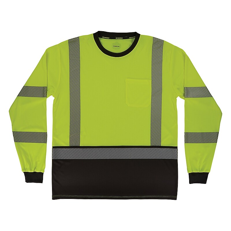 GloWear 8371BK High Visibility Long Sleeve Black Bottom T-Shirt, ANSI Type R Class 3, Lime, 2XL (22296) image 1