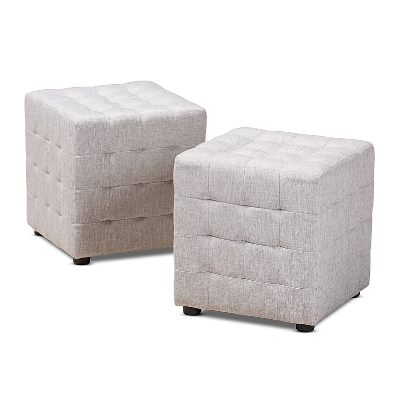Baxton Studio Elladio Fabric Ottoman, Grayish Beige, 2/Set (156-2P-9297-HT) image 1