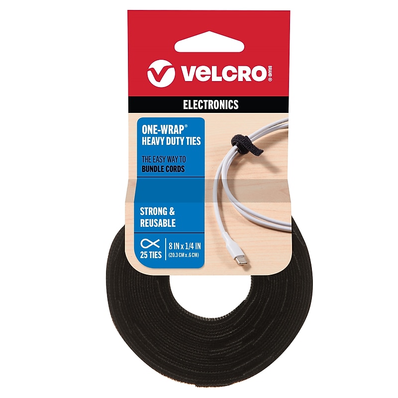 Velcro Brand One-Wrap Thin Cable Ties 1/4" x 8", Black, 25/Pack (91141) image 1