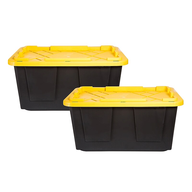 Greenmade 108 Qt. Storage Bin with Snap Lid, Plastic, Black/Yellow, 2/Pack (669871) image 1