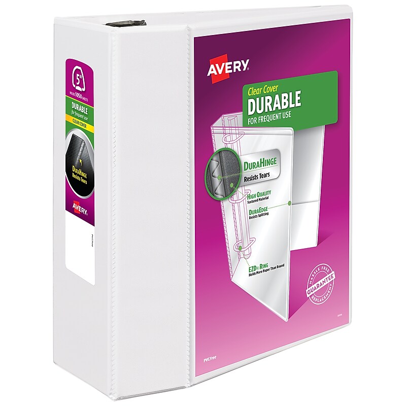 Avery Durable 5" 3-Ring View Binders, EZD Ring, White (09901) image 1