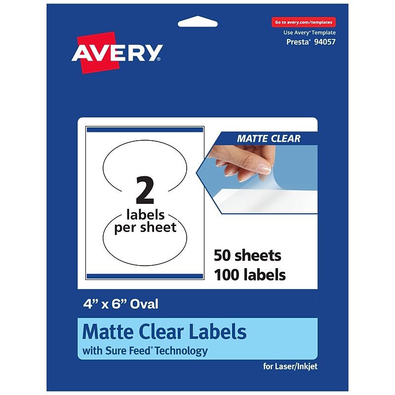 Avery Laser/Inkjet Oval Multipurpose Labels, 4" x 6", Clear, 100/Box (94057) image 1
