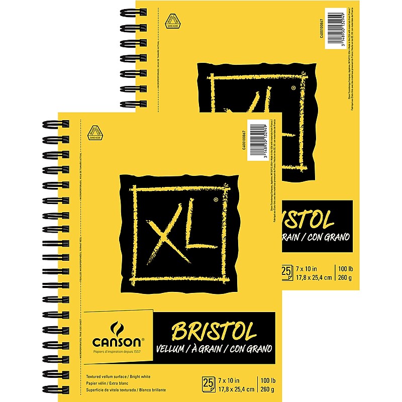 Canson XL Series 7" x 10" Wire Bound Bristol Sketch Pad, 25 Sheets/Pad, 2/Bundle (MCXC400100867-2) image 1