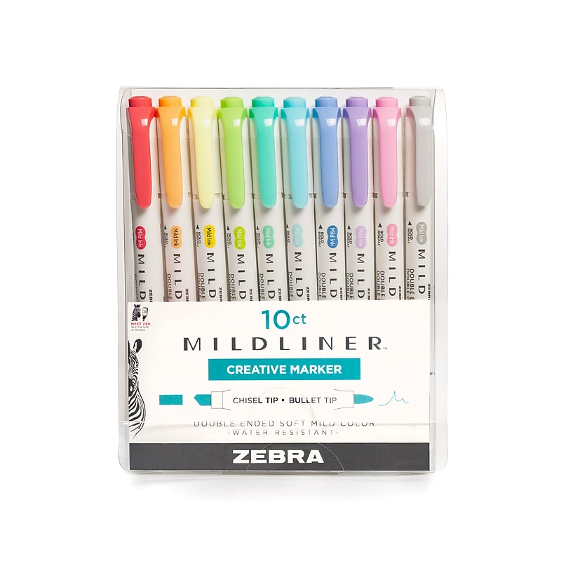Zebra Mildliner Twin Tip Highlighters, Bullet/Chisel Tip, Complete Assorted, 10/Pack (78101) image 1