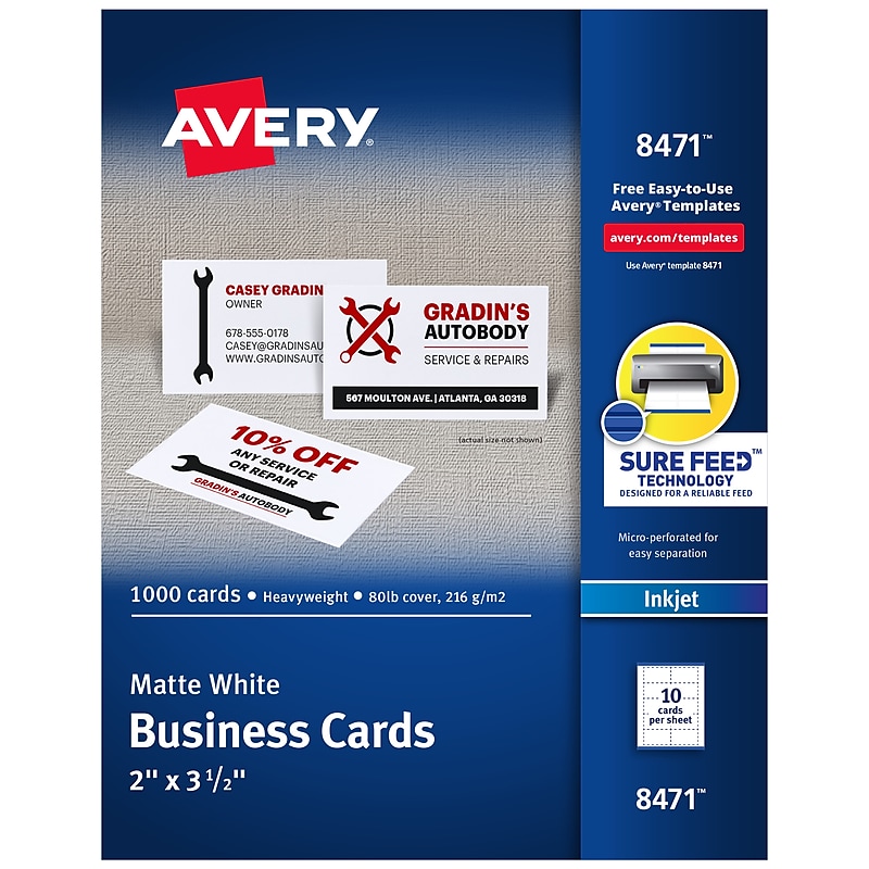 Avery Microperforated Business Cards, 2" x 3 1/2", Matte White, 1000 Per Pack (8471) image 1