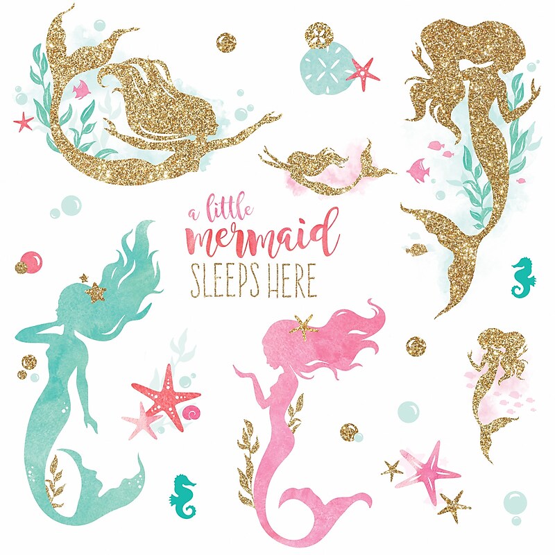 York Wallcoverings Mermaid With Gltter Children's Decals, Fantasy (RMK3562SCS) image 1