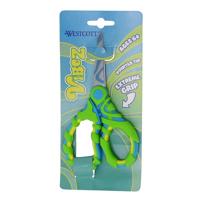 Westcott Vibez 5" Stainless Steel Kid's Scissors, Pointed Tip, Blue/Green (00858) image 1