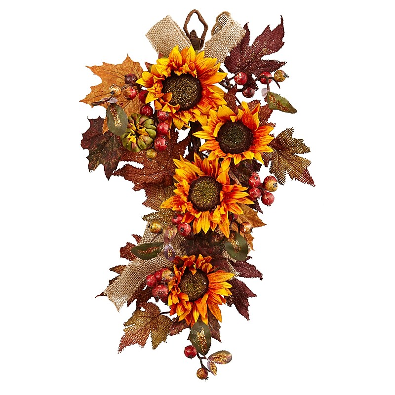 Nearly Natural 24" Sunflower & Berry Teardrop (4868) image 1