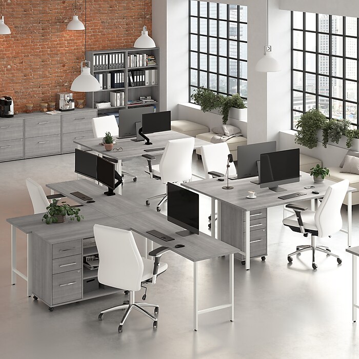 Bush Business Furniture Hustle 60 W L Shaped Computer Desk with Metal Legs Platinum Gray HUS003PG Staples