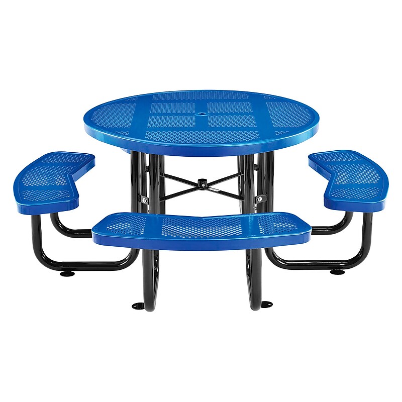 Global Industrial 46" Round Outdoor Steel Picnic Table, Perforated Metal, Blue (262078BL) image 1