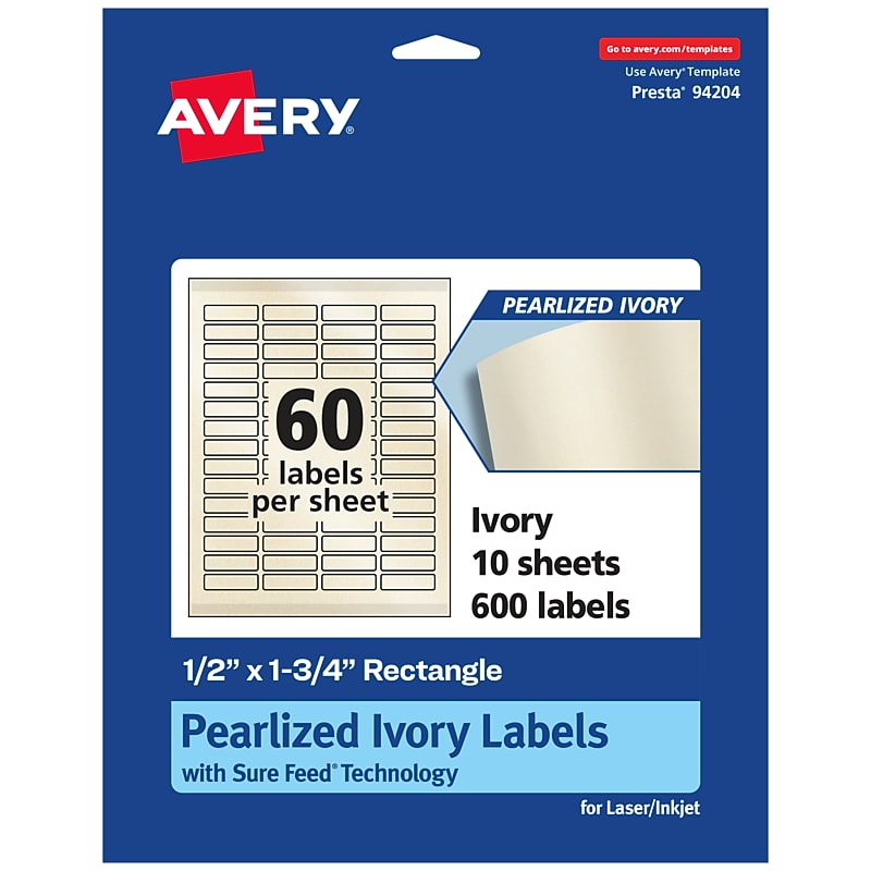 Avery Pearlized Ivory Rectangle Multipurpose Labels, .5" x 1.75", Ivory, 600/Pack (94204) image 1