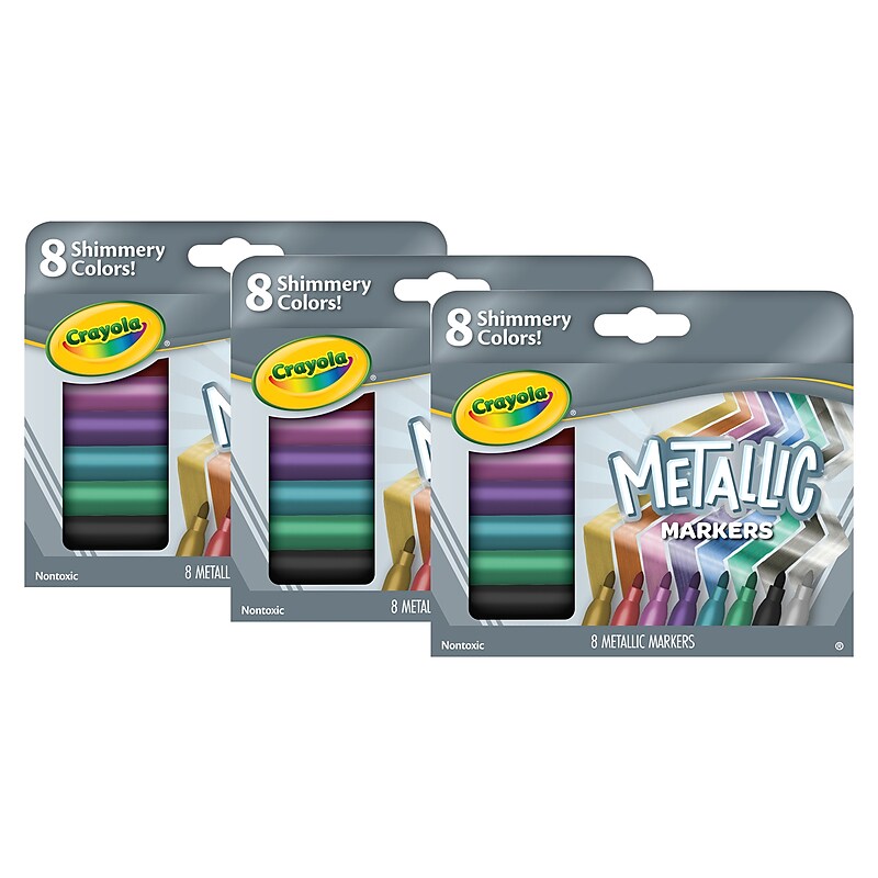 Crayola Metallic Kids Markers, Assorted Colors, 8/Pack, 3 Packs/Bundle (BIN588647-3) image 1