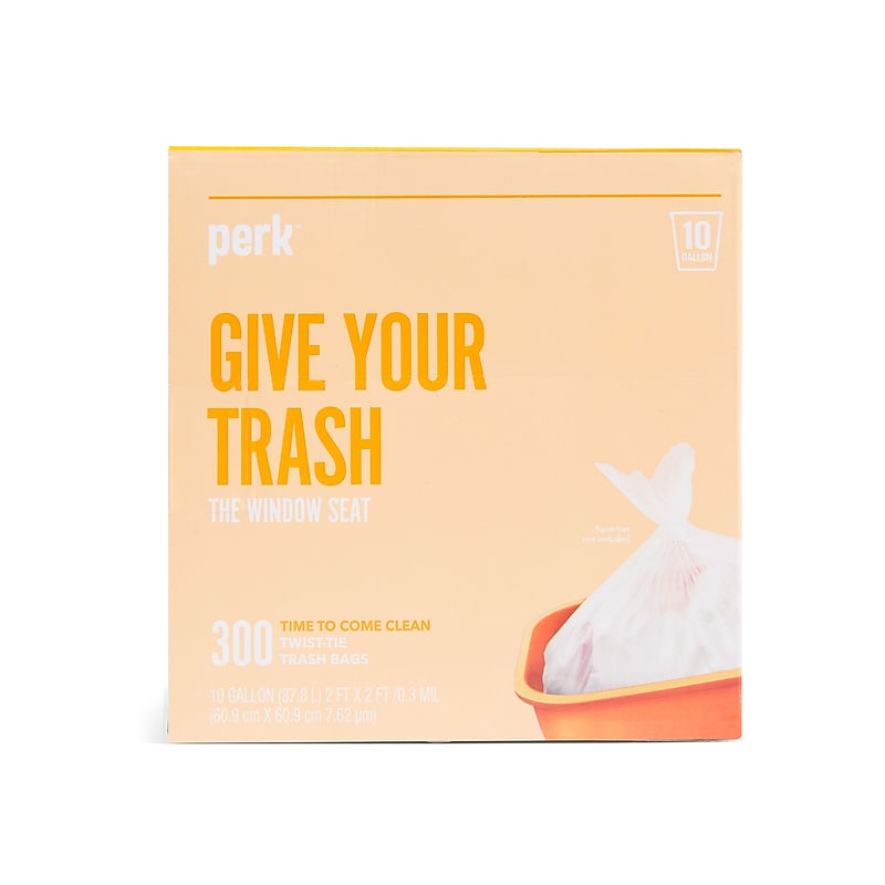 Perk™ 10 Gallon Kitchen Trash Bag, 24" x 24", High Density, 0.36 mil, Clear, 300 Bags/Box (PK56746) image 1