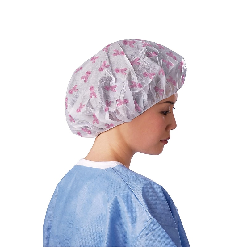 Medline Pro Series Bouffant Caps, Large, Pink Ribbon, 500/Case (NON28230R) image 1