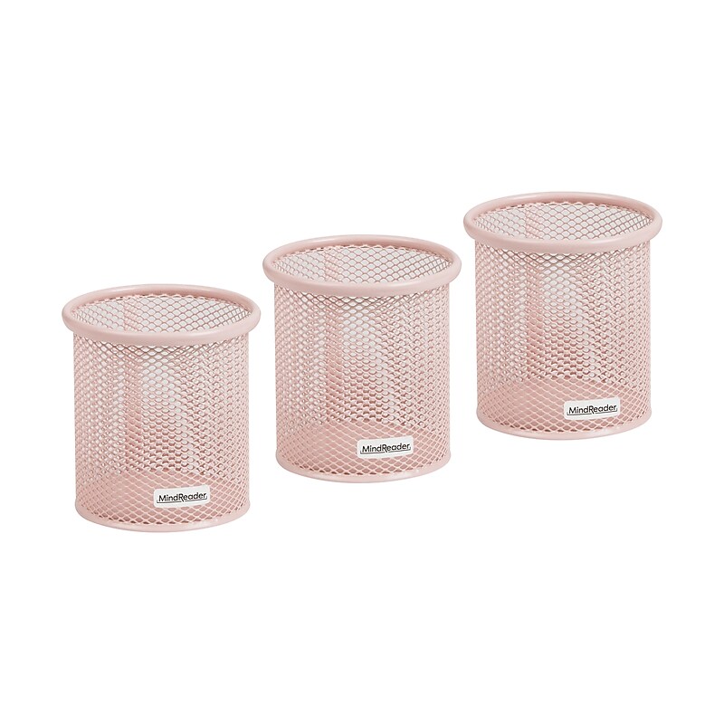 Mind Reader 3-Compartment Metal Pen Holder, Pink (CLIPMESH3-PNK) image 1