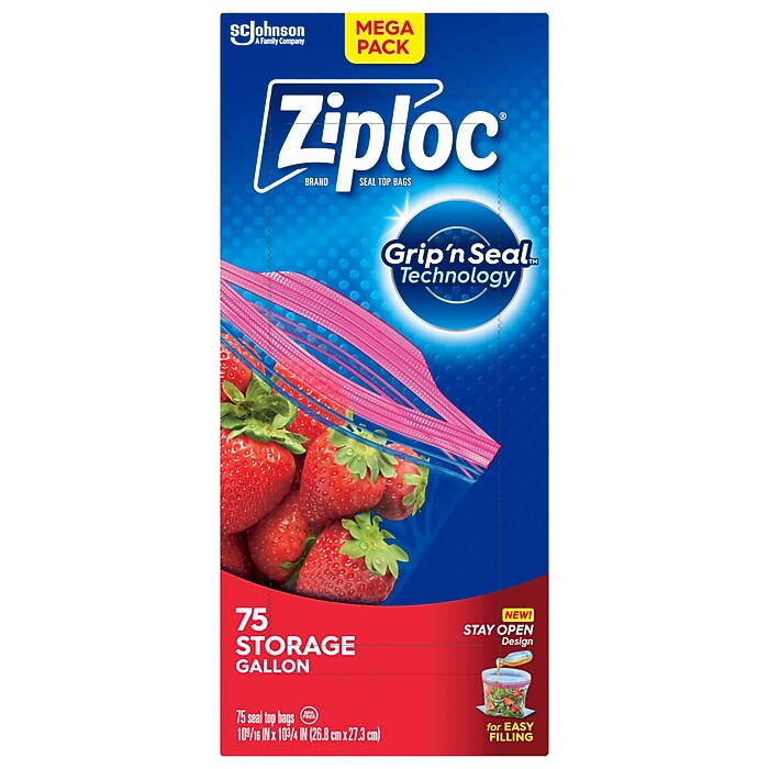 Ziploc Double Zipper Storage Bag, Gallon, 75 Bags/Box (314472