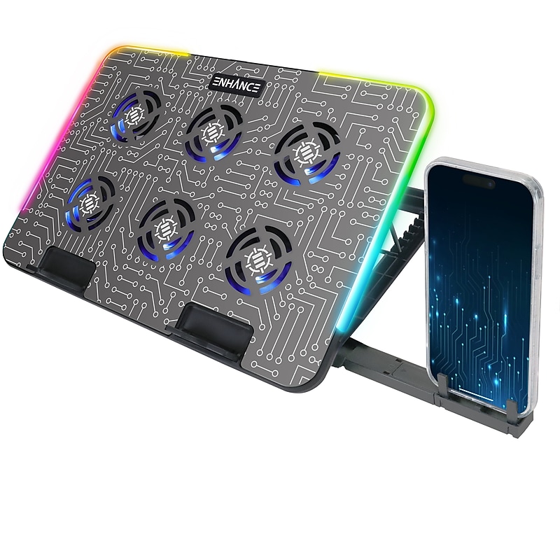 Enhance Voltaic 2 Adjustable Laptop Cooling Pad Stand with 6 Fans, 2 USB Ports, RGB Lighting (ENVOC62100CLWS) image 1