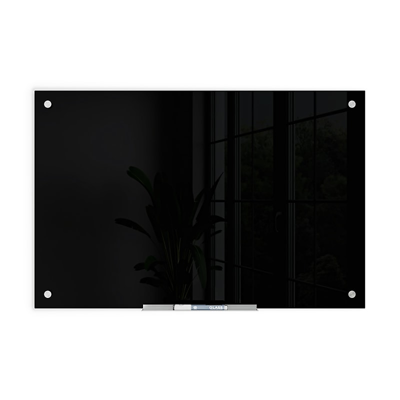 U Brands Black Glass Dry Erase Board, Frameless, 35" x 23" (170U00-01) image 1