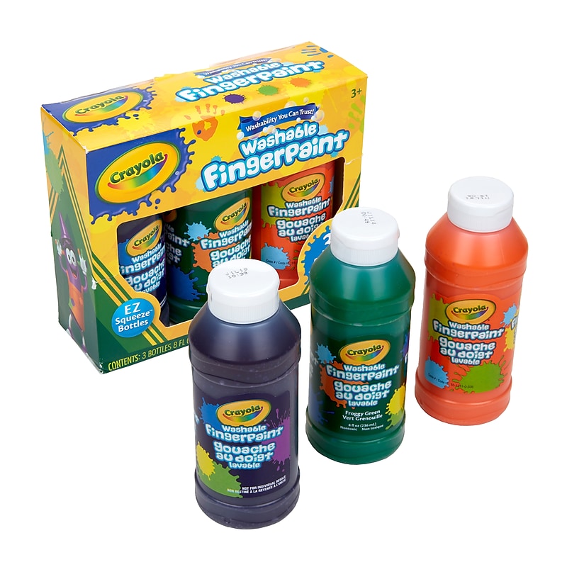 Crayola Washable Finger Paints, Assorted Colors, 8 oz., 3/Box (55-1311) image 1