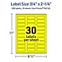 Avery Laser/Inkjet Multipurpose Rectangle Labels, 0.75" x 2.25", Neon Yellow, 300/Pack (94216)~#|#~5C81136C-FA25-416F-BCBC3FF759F8473F_sc7