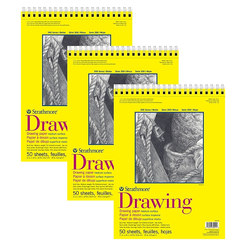 Strathmore 300 Series 11" x 14" Wire Bound Drawing Sketch Pad, 50 Sheets/Pad, 3/Bundle (STTP3401103-3) image 1
