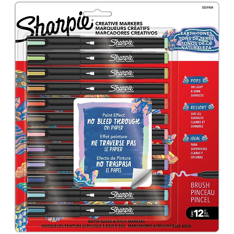 Sharpie Creative Markers, Earth Tones, Water-Based Acrylic Markers, Brush Tip, Assorted Colors, 12/Pack (2221926) image 1