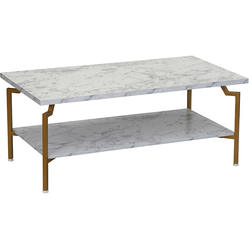 Household Essentials Crown 43.3"W x 23.6"D Laminate Coffee Table, White Marble/Gold (8237-1) image 1