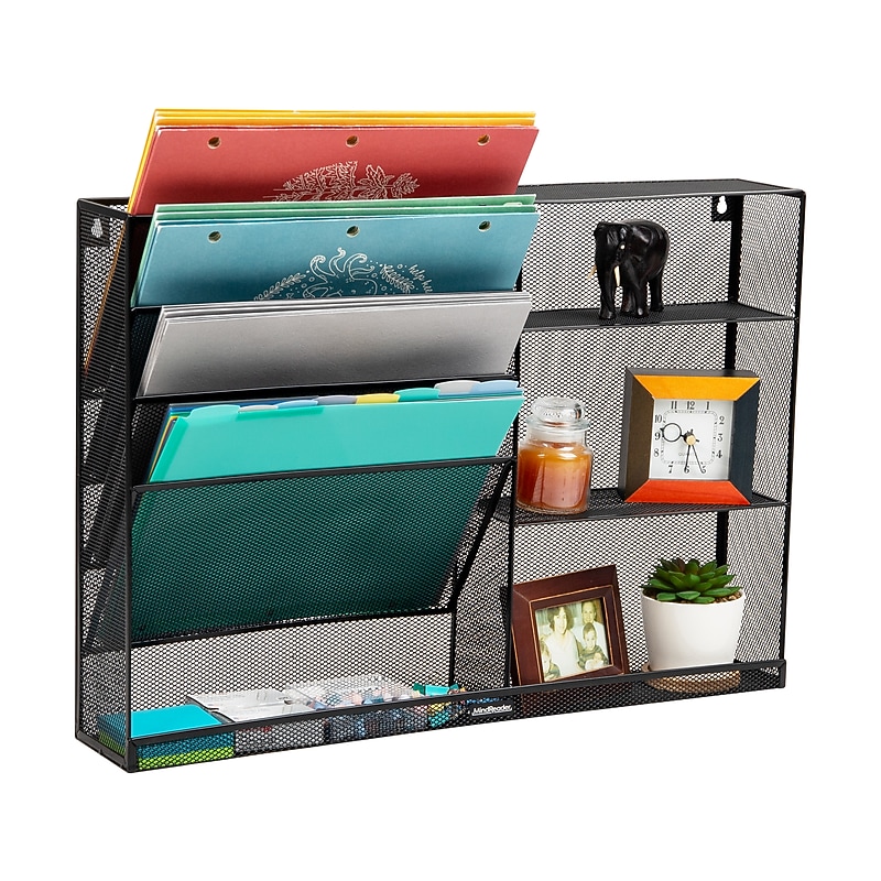 Mind Reader 8-Compartment Stackable Metal Desk Organizer, Black (MAGSHELF-BLK) image 1