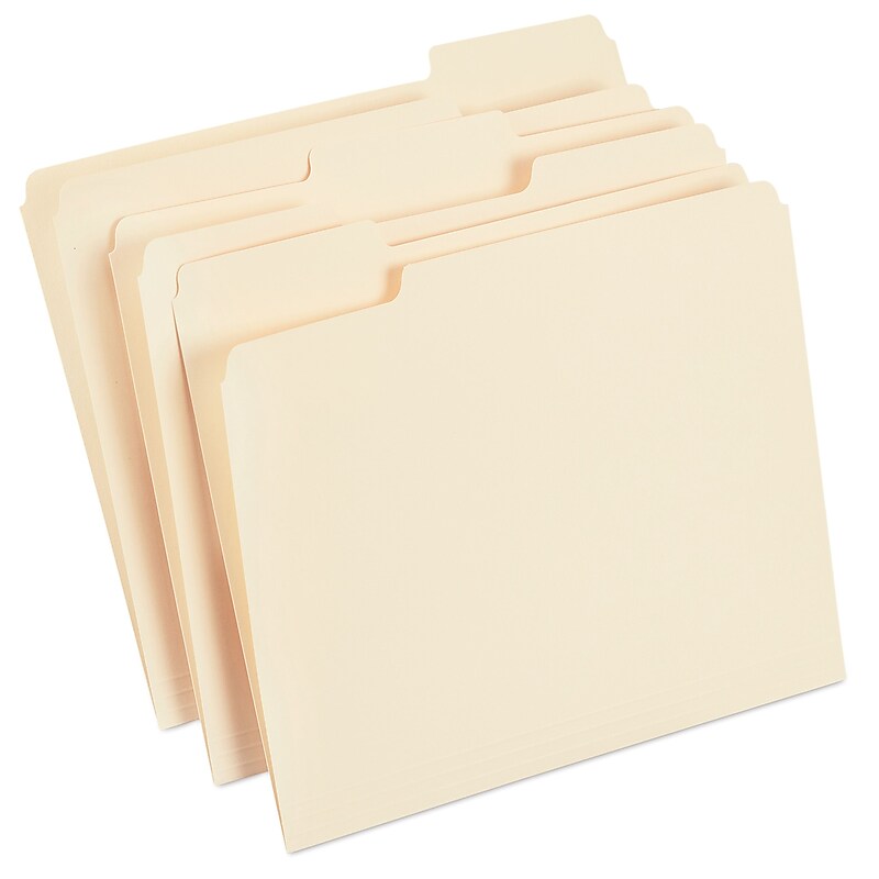 Staples 30% Recycled File Folders, 1/3-Cut Tab, Letter Size, Manila, 100/Box (ST56675) image 1