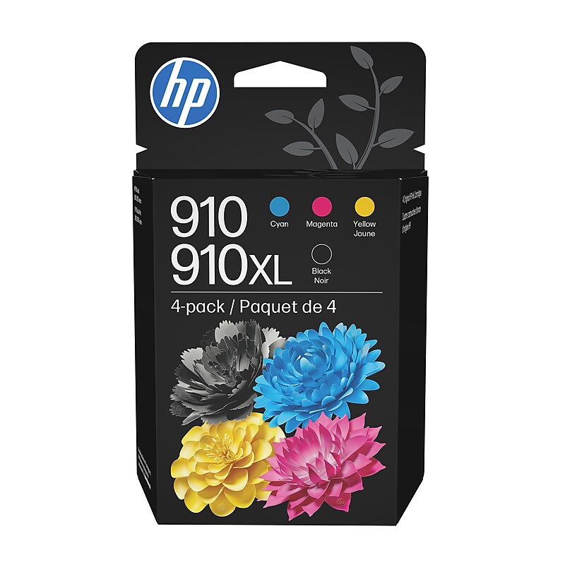 HP 910XL/910 Black High Yield and Cyan/Magenta/Yellow Standard Yield Ink Cartridge, 4/Pack (3JB41AN#140) image 1