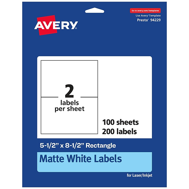 Avery Laser/Inkjet Multipurpose Rectangle Labels, 5.5" x 8.5", White, 200 Labels/Box (94229) image 1
