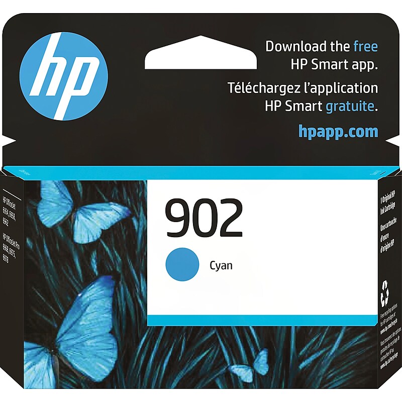 HP 902 Cyan Standard Yield Ink Cartridge, Prints Up to 315 Pages (T6L86AN#140) image 1