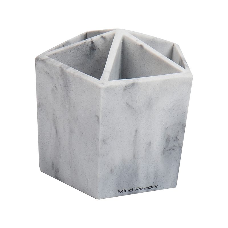 Mind Reader 5-Compartment Resin Pen and Accessory Holder Desk Organizer, Gray Marble (MAR5ORG-WHT) image 1